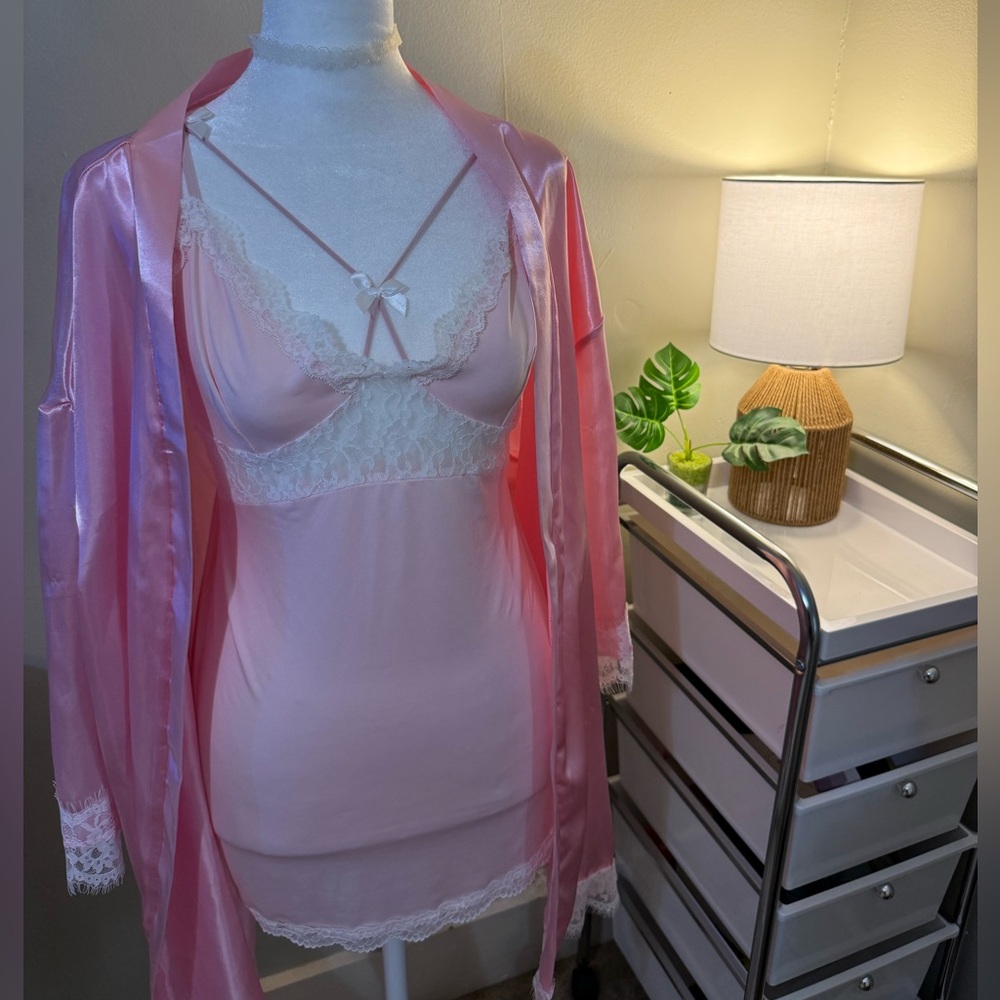 Sexy pink lace nighty lingerie dress / could style as shirt - size Medium
